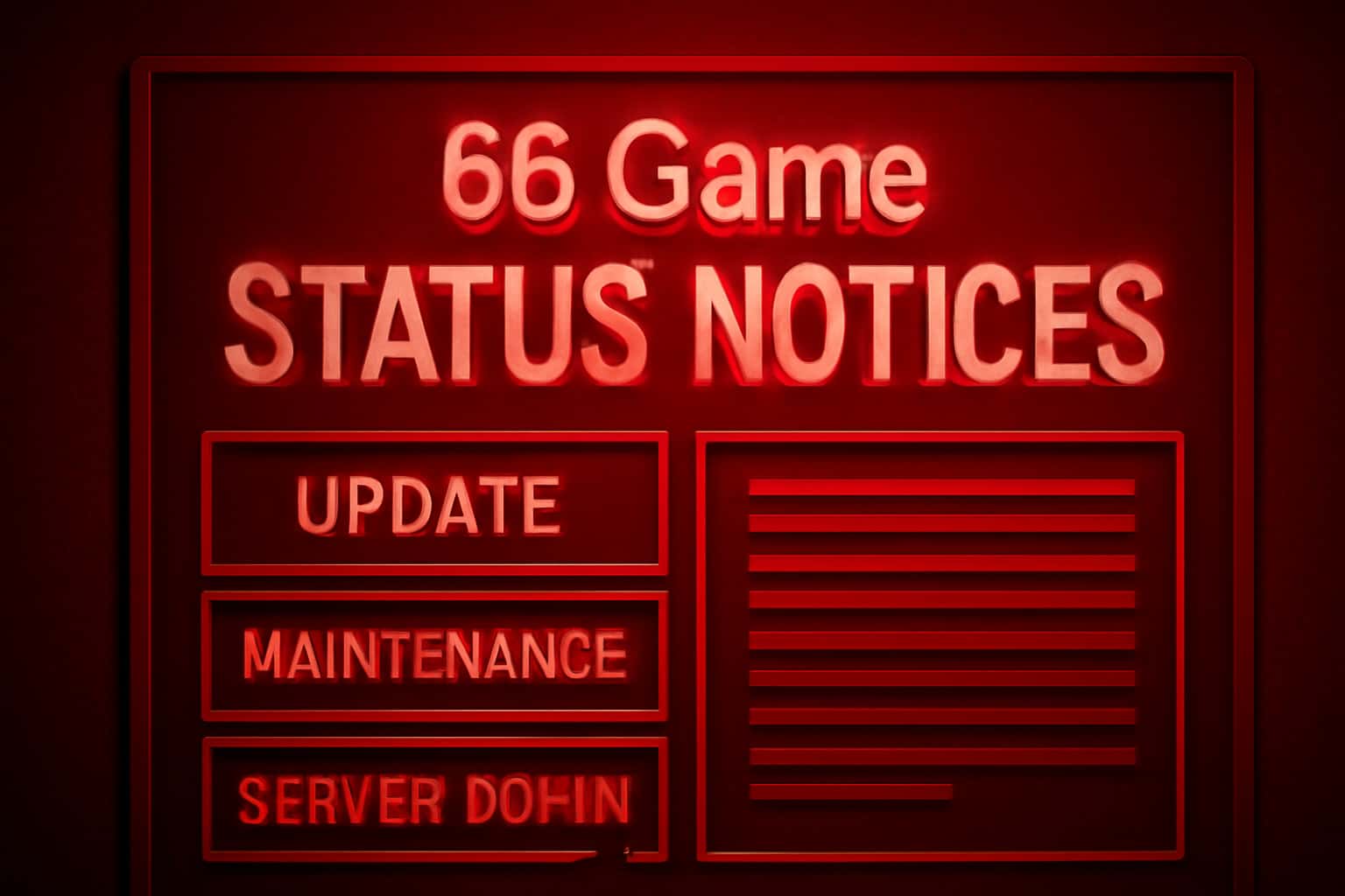 An informative display showcasing 66 Game Status Notices with a high-tech design.